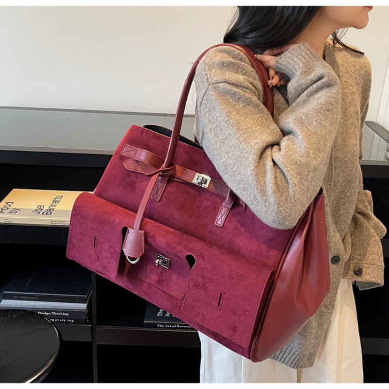Retro Solid Color Handbag Large Capacity Stylish Women's Bag