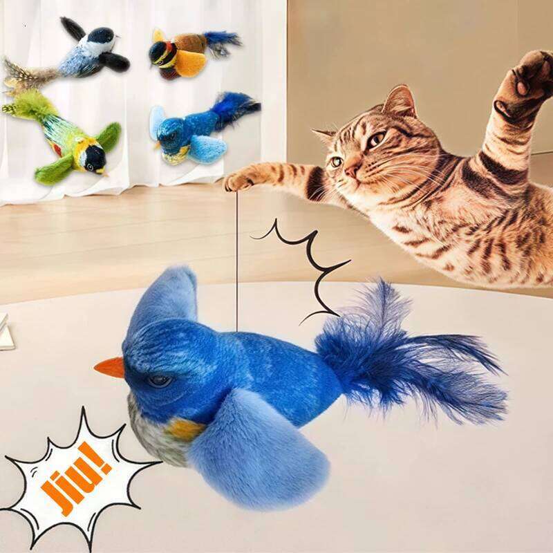 Interactive Imitated Chirping Cat Sparrow with Catnip Squeak Toys Simulation Bird Sound No Battery Pet Dog Toy