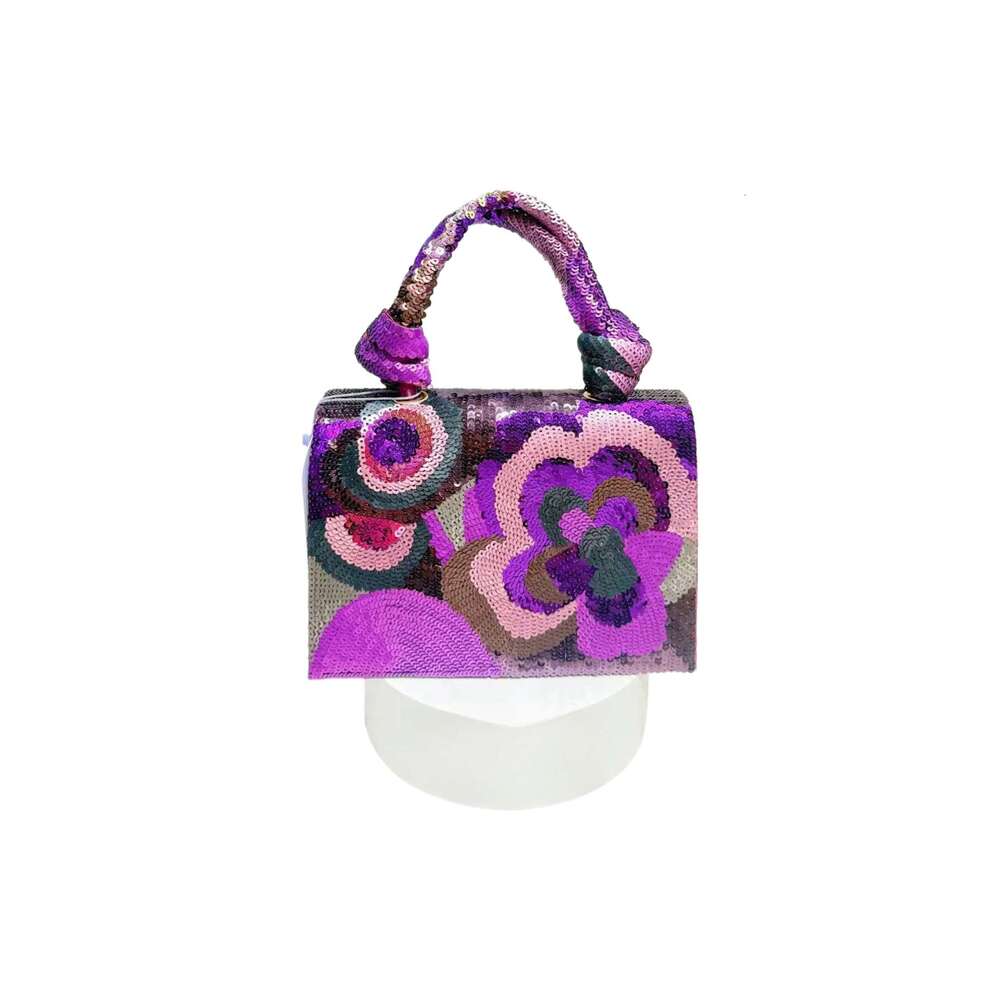 Chinese Embroidery Fashion Sequin Embroidered Floral Design Wedding Women's Clutch With Metal Chain Party Dress Evening Bag