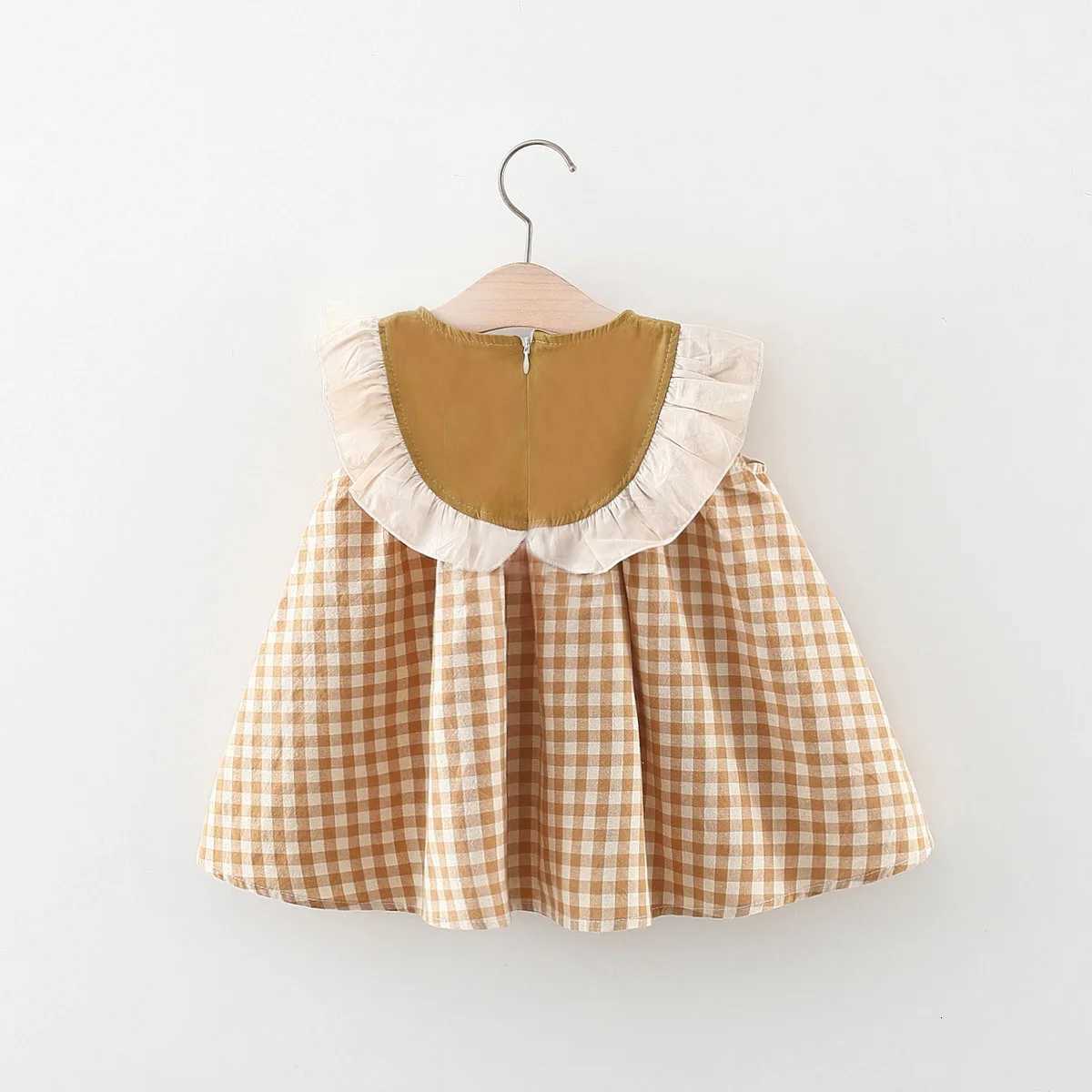 9 Months -3 Years Old Summer New Brown Checkered Baby Girl Dress Simple Korean Style ChildrenS ClothingT260330