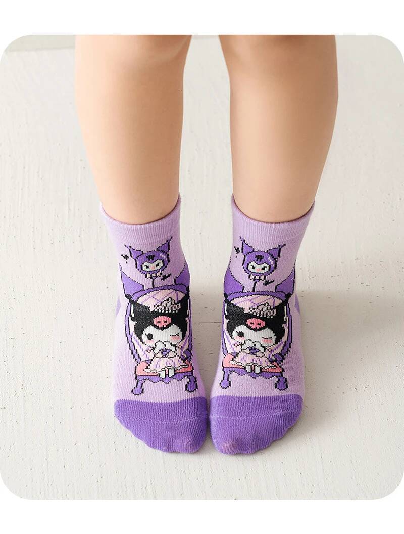 Designer 5Pairs Sanrio Cinnamoroll Kuromi Kawaii Spring And Autumn Cartoon Middle Tube Socks For Girls Boy Children Mid-Calf Cotton Socks