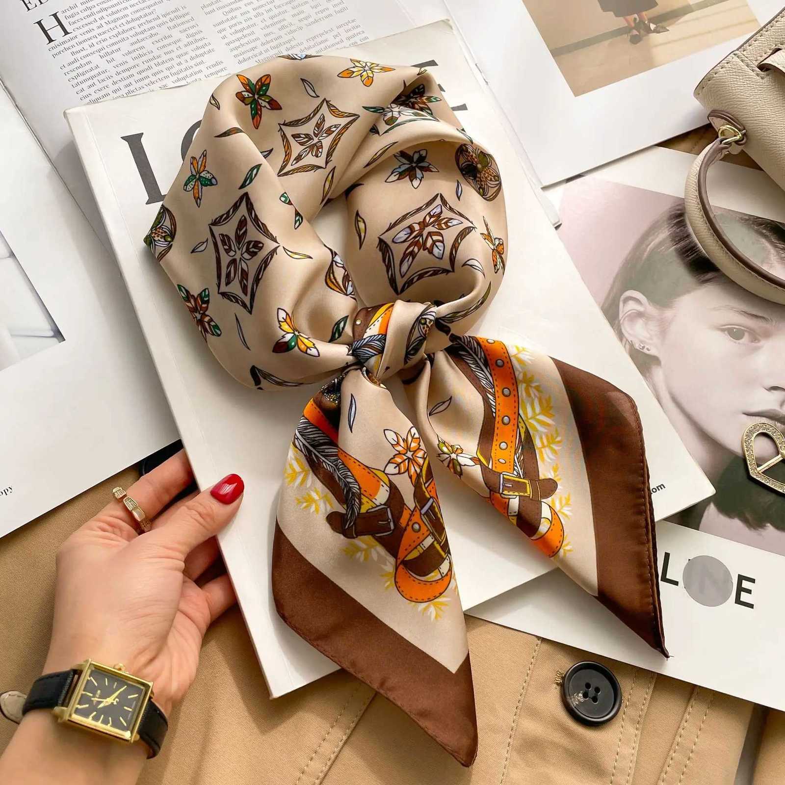 Brand Floral Print Silk Square Scarf Wen Soft Satin Kerchief Hairband Neckerchief Hijab Lady band Foard Bag Ribbon X260328