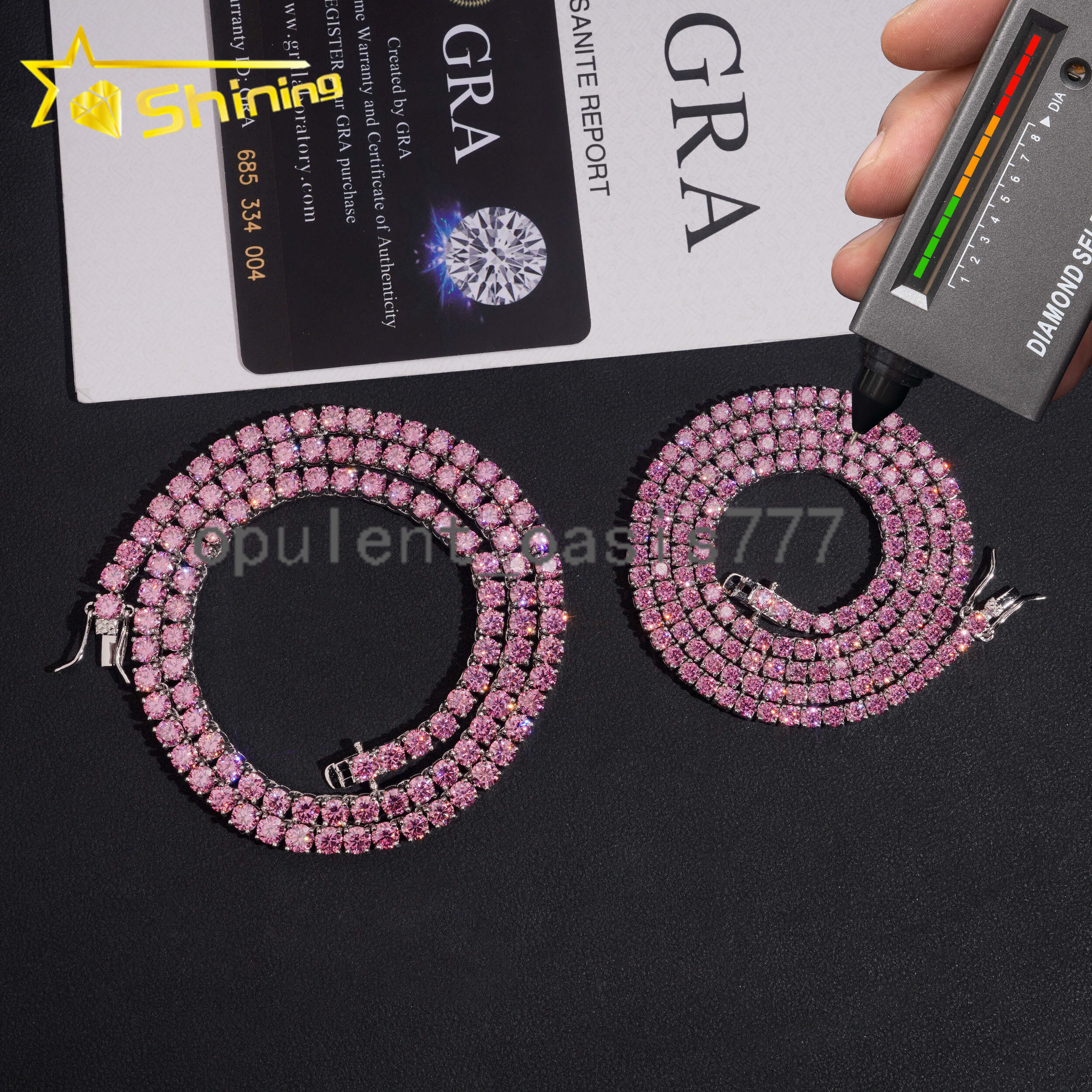 New Arrival 925 Silver 3mm 4mm Pink Color Moissanite Tennis Necklace Hip Hop Iced Out Men Women Choker Tennis Chains