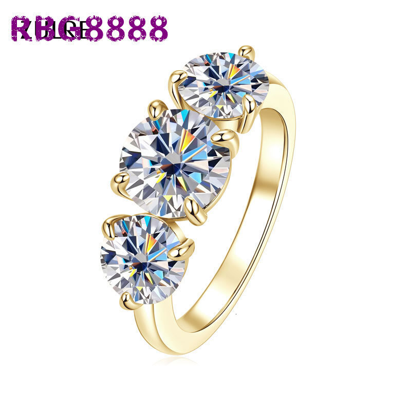 D VVS1 Moissanite Gold Filled Unisex Bridal Anniversary Gift Claw Setting Round Three Stone Engagement Ring for Men and Women