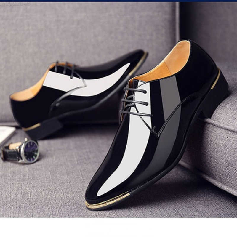Premium Patent White Wedding Size 38-48 Black Leather Low Top Soft Men Dress Shoes Solid Color New 4 13112 K260328
