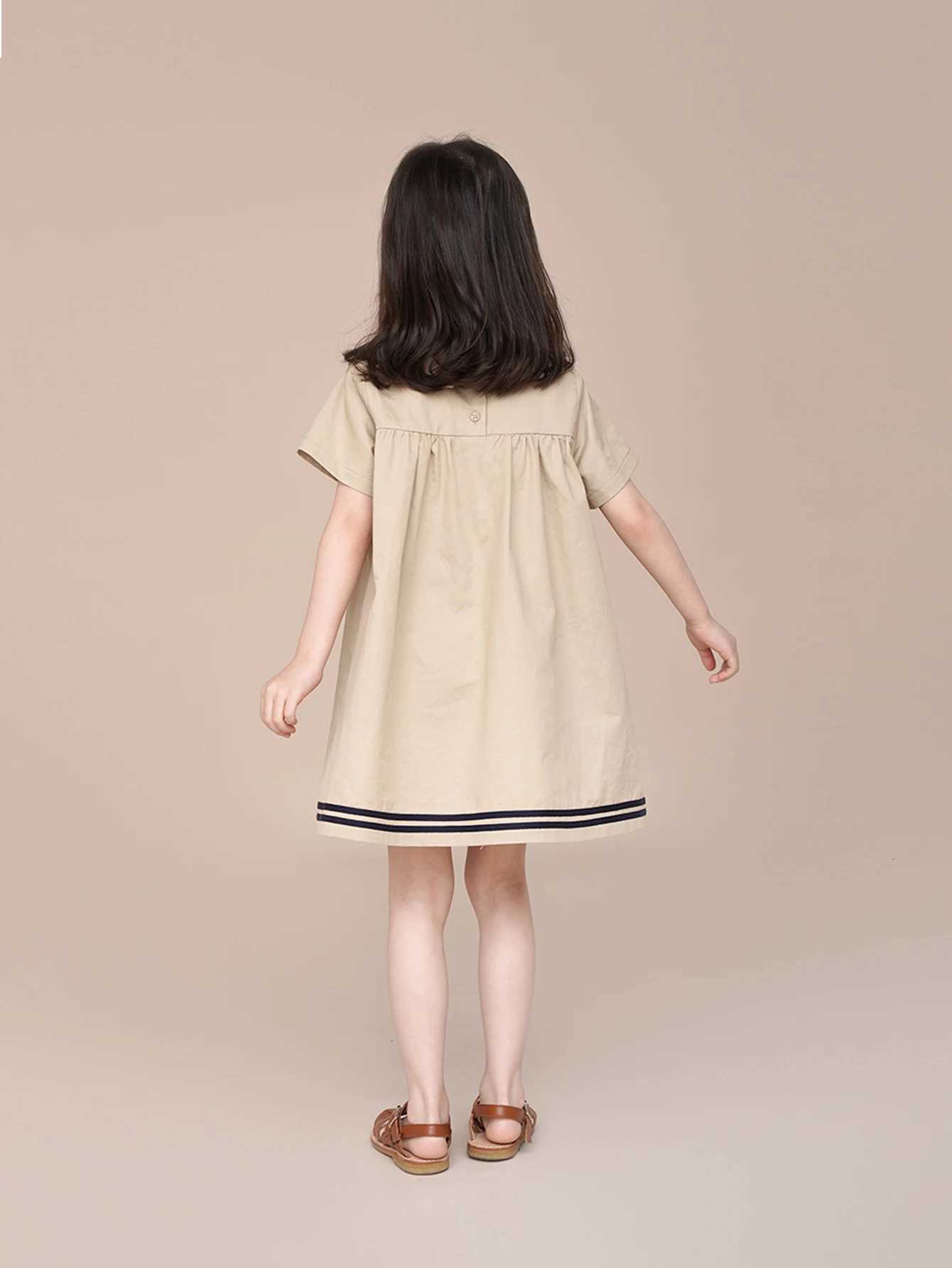 Humor Bear Summer Girls Dress Solid Color Navy Collar Short-sleeved Fashion Casual Princess Dress Children Kids ClothingT260330