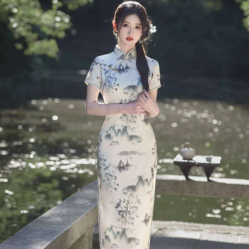 Cheongsam Dresses 5Xl 4Xl Chinese Summer Hot Innovative Long Elegant Modern Femme Clothes Women Big Plus Size Floral Style Qipao MAKOUFEI