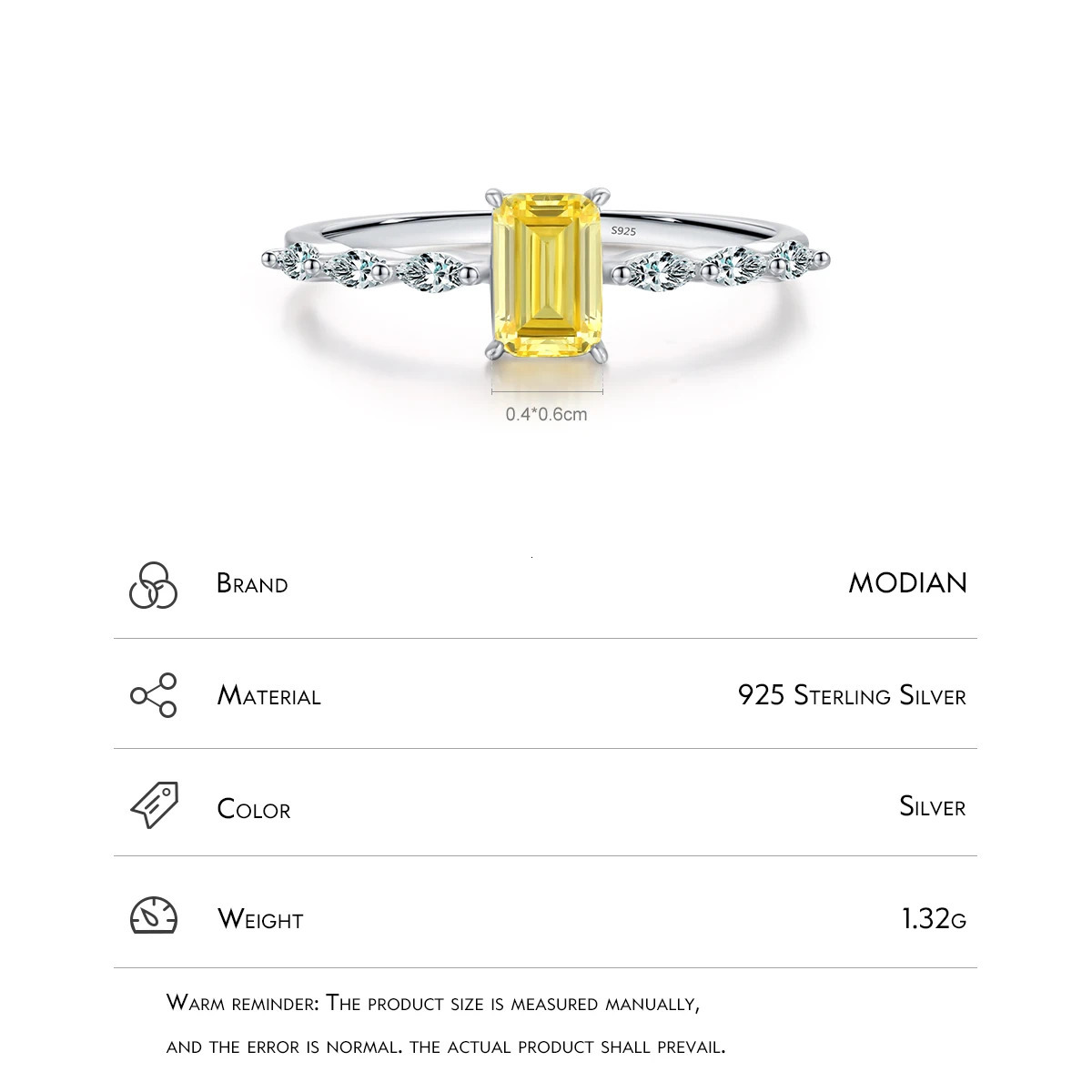 MODIAN Real 925 Sterling Silver Exquisite Sparkling Emerald Cut Pink Yellow Zirconia Ring For Women Wedding Fine Jewelry 260324