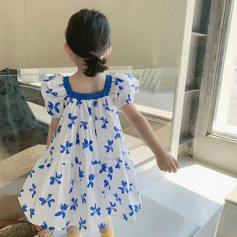 Children Summer Cute Dresses Girls Print Floral Vestidos Baby Casual Short Sleeves Dress 2024 New Kids Puff Sleeve ClothingT260330