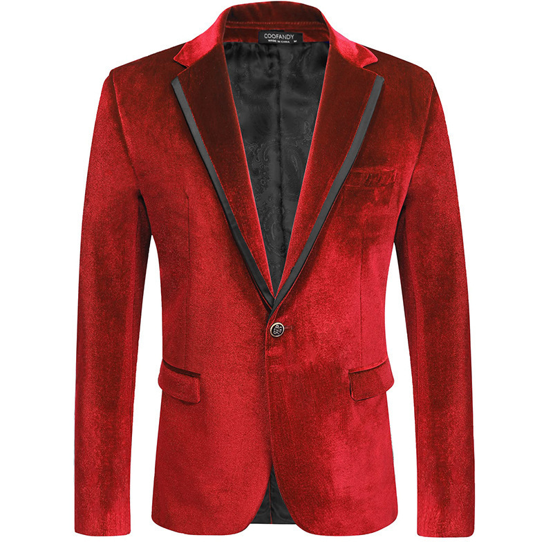 New Spring and Autumn Mens Velvet Casual Blazer Slim Fit Small Suit Youth Formal Thin Jacket