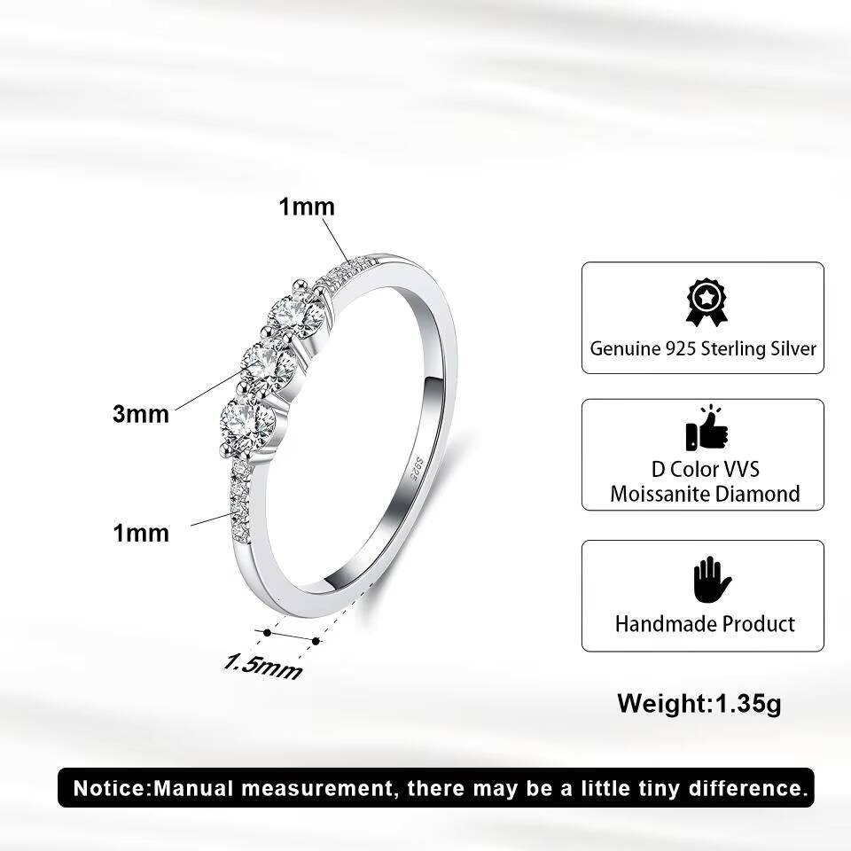 MILO MLSMR12 925 Sterling Silver Round Cut D Color VVS Moissanite Wedding Band Classic Brilliant Jewelry for Women