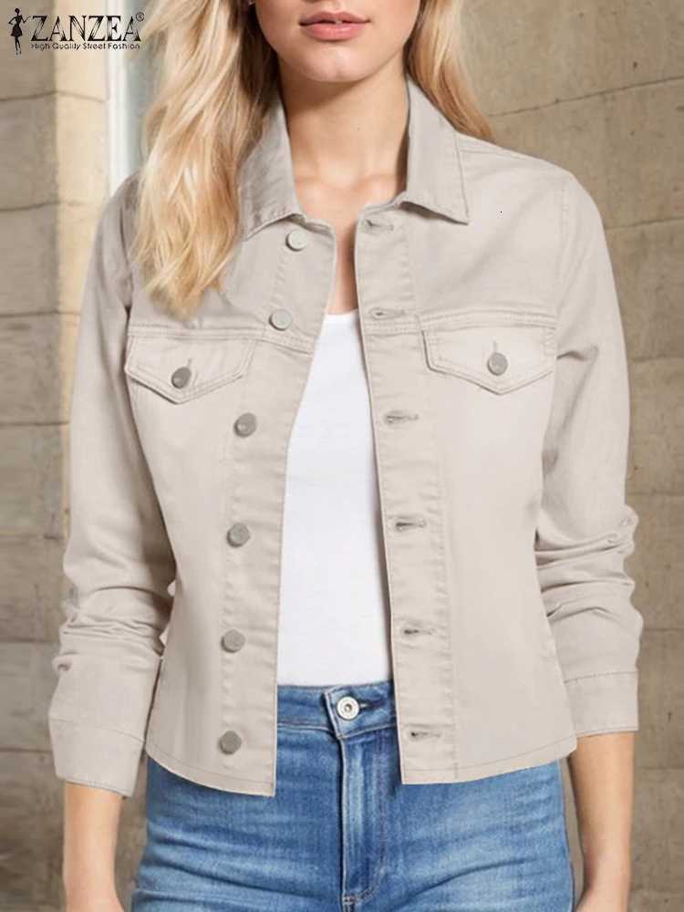 2025 ZANZEA Women Autumn Jackets Coats Stylish Lapel Neck Long Sleeve Jackets Solid Thin Outwears Button Down Work Wear CoatsT260328