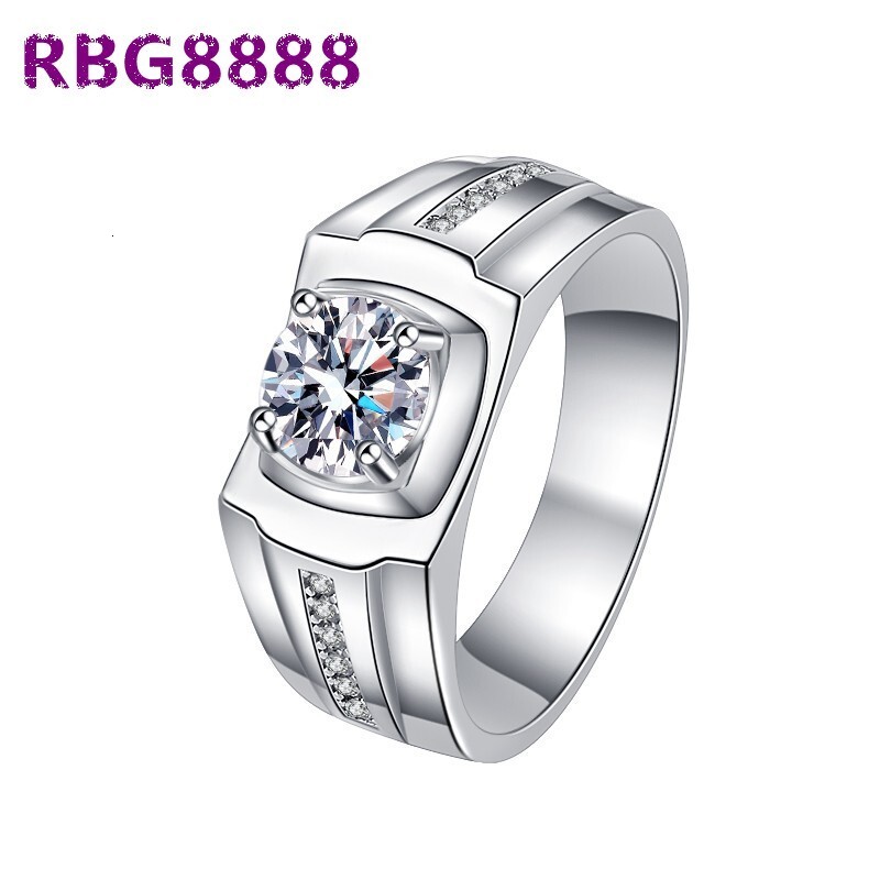 Hip Hop Style 1ct Moissanite Hollow Diamond Star Male Ring 925 Sterling Silver Wedding Jewelry for Men