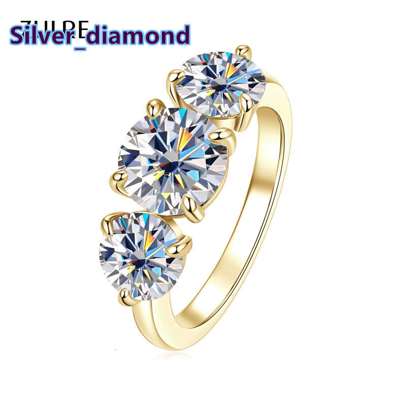 D VVS1 Moissanite Gold Filled Unisex Bridal Anniversary Gift Claw Setting Round Three Stone Engagement Ring for Men and Women