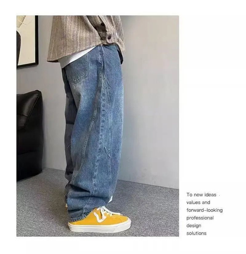 Oversized Jeans Men Vintage Casual Loose Straight Tapered Denim Trousers Heavy Washed Wide Leg Fat jeans Plus Size 50-150kg 260326