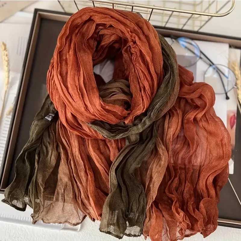 WenS Bohen Gradient Blue Scarf Lightweight Soft Breathable Ruffled Shawl Perfect for Beach Vacations Casual Outings X260328