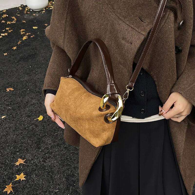 New Fashion Maillard Simple Texture Crossbody Women Retro Handle Casual And Versatile Pillow Bag High Quality QIBALIANGPIN
