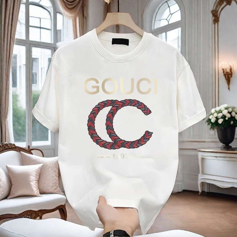 luxury New European Goods Light Luxury Boutique American Style Printed Trendy Brand Round Neck Versatile Fashion T-Shirt Short Sleeve Men's Trend