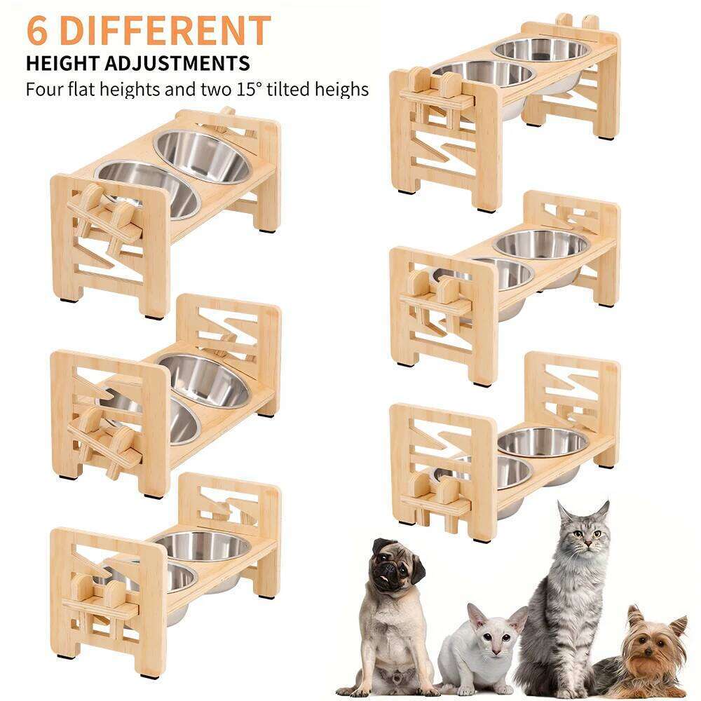 Elevated Small Dog Cat Tilted Adjustable Feeder Stand with 2 Stainless Steel Bowls for Puppies Cats Accessories 26W0330