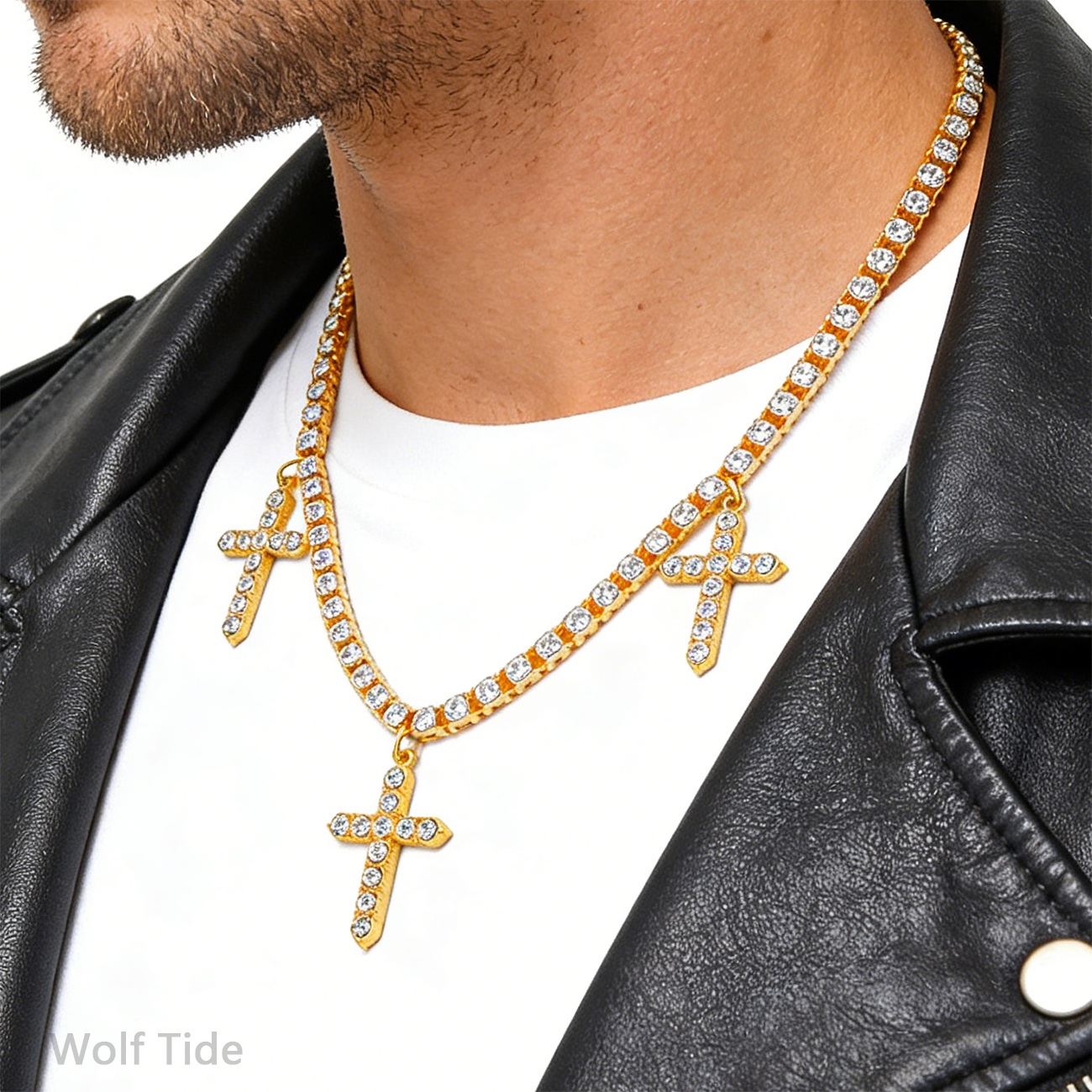 Full Diamond 3 Cross Dangle Tennis Chain Necklace Choker Hip Hop 18k Gold Plate Trendy Ins New In Iced Out Neck Accessory Crosses Pendant Collarbone C