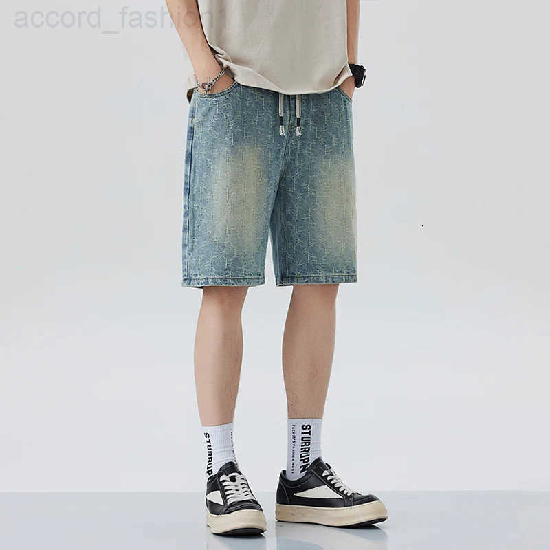 Summer New Mens Oversized Wide Shorts Lightning Cracked Y2k Baggy Jeans Washed Streetwear Fashion Loose Calf-length Denim Pants H260330