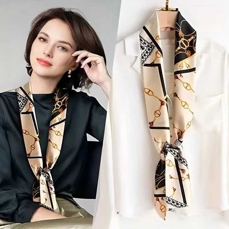 New Women Silk Feel Printed Design Scarf Shawl Fashion Luxury Long Narrow Small Silk Scarves Ladies Headband Headscarve Z260330