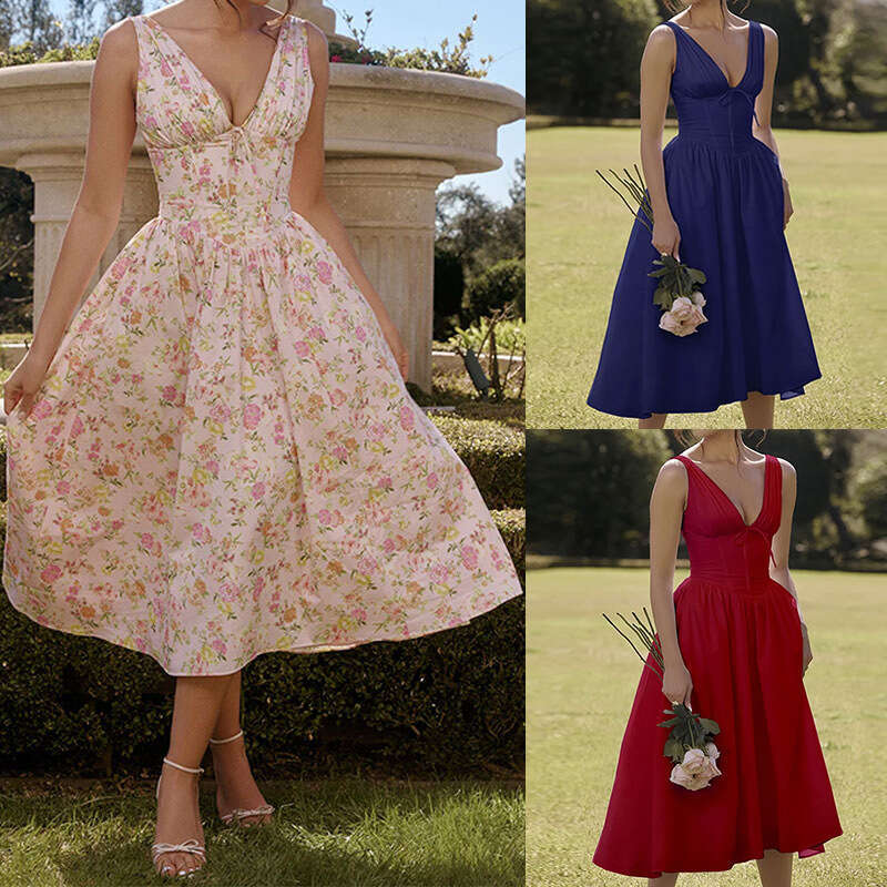 2026 Spring New Collection: Cross-Border European American Foreign Trade Women's Clothing - Elegant and Stylish Backless Printed Strap Long Dress
