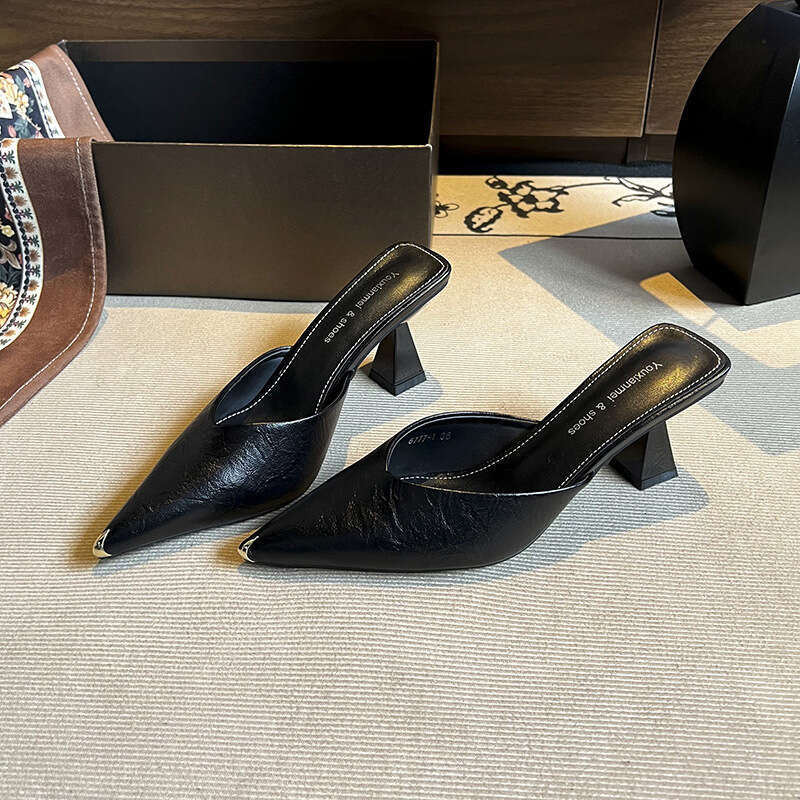 Summer New High Heels For Women Comfortable Commuting Pointed Toe Nude Color High End PU Leather Single Shoes