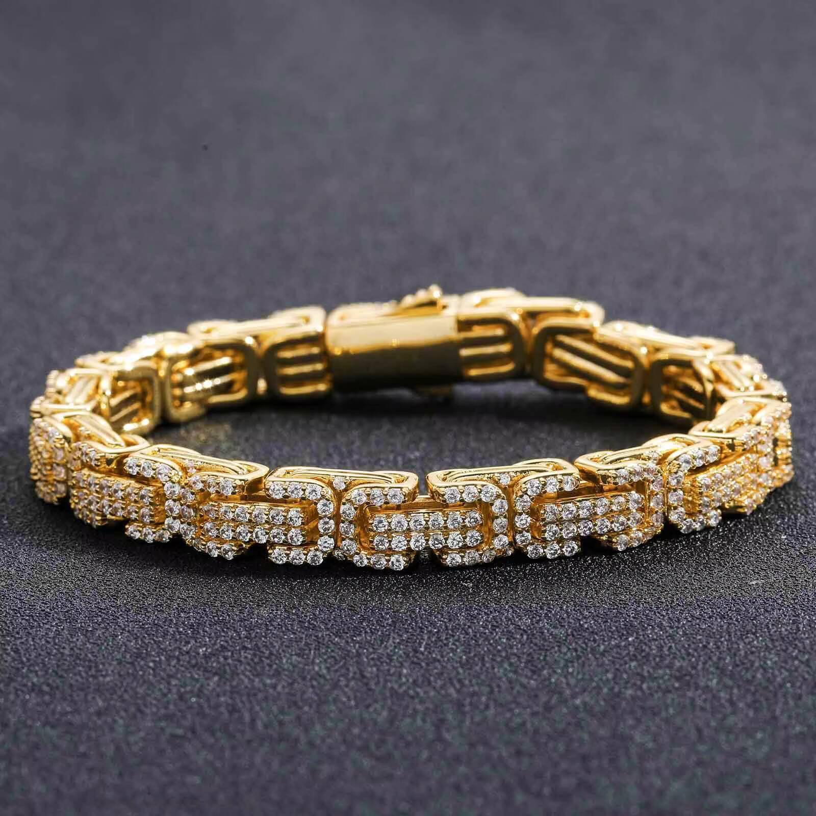 European Hip Hop Byzantine Bracelet Inlaid Moissanite Chain Three-Dimensional Mens Personality Trend Cross-Border