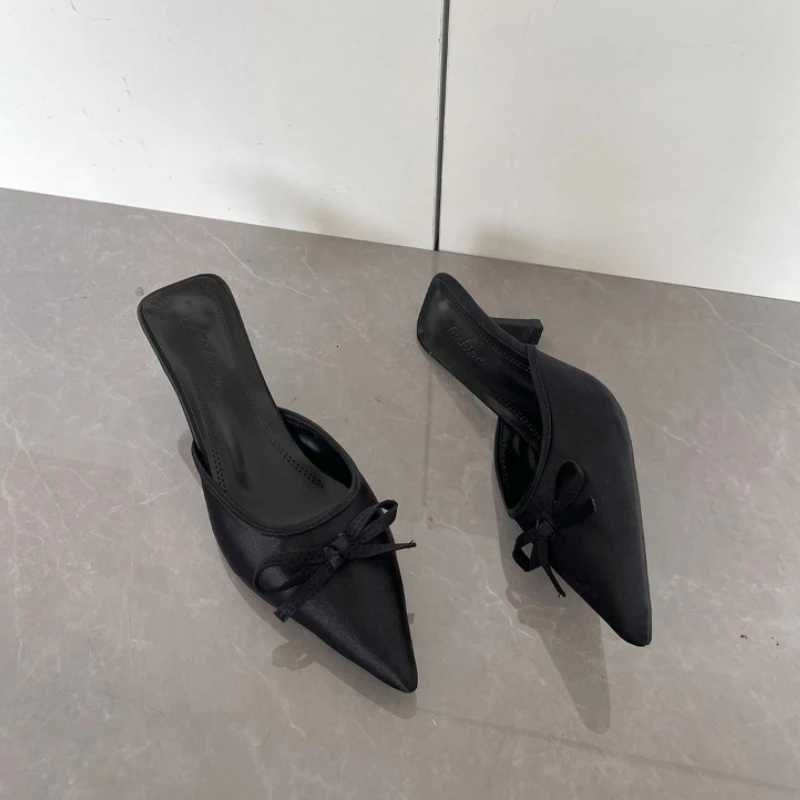 Spring Summer High Heel Women Slippers Fashion Cover Toe Slip On Slide Ladies Elegant Butterfly-knot Dress Sandalias Z260330