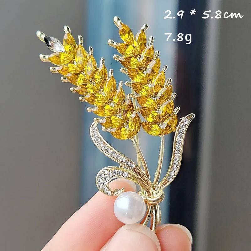 Rhinestone Sunflower Brooches For Women Unisex Enamel Wheat Flower Party Casual Brooch Pin Clothes Office Fashion Jewelry Gifts