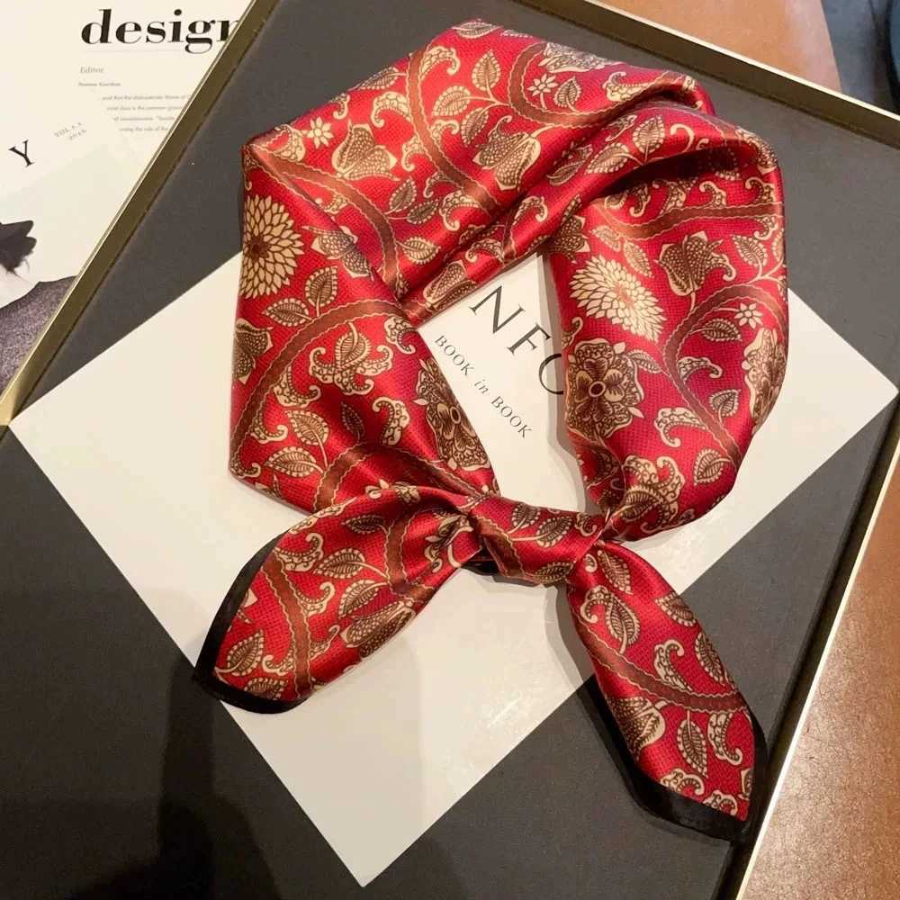 53CM Red Square 100 Silk Scarf For Holiday Small Head Neck Hijab Women Kerchief High Quality Silk Bandana Scarves Z260330
