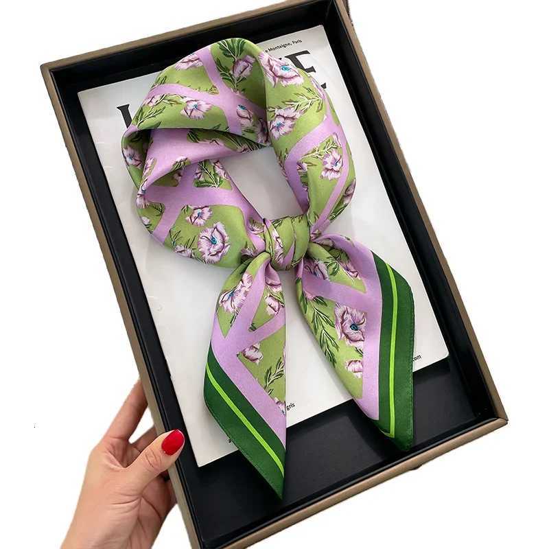 Lovely Purple Floral Print Silk Square Scarf Wen Soft Satin Hairband Hands Bag Ribbion Hijab Fem band Kerchief X260328