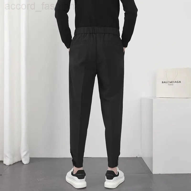 Fashion Men Casual Pants Elastic Waist Small Feet Slim Korean Style Pleated Tapered Male Blazer Pants Trousers Streetwear H260330