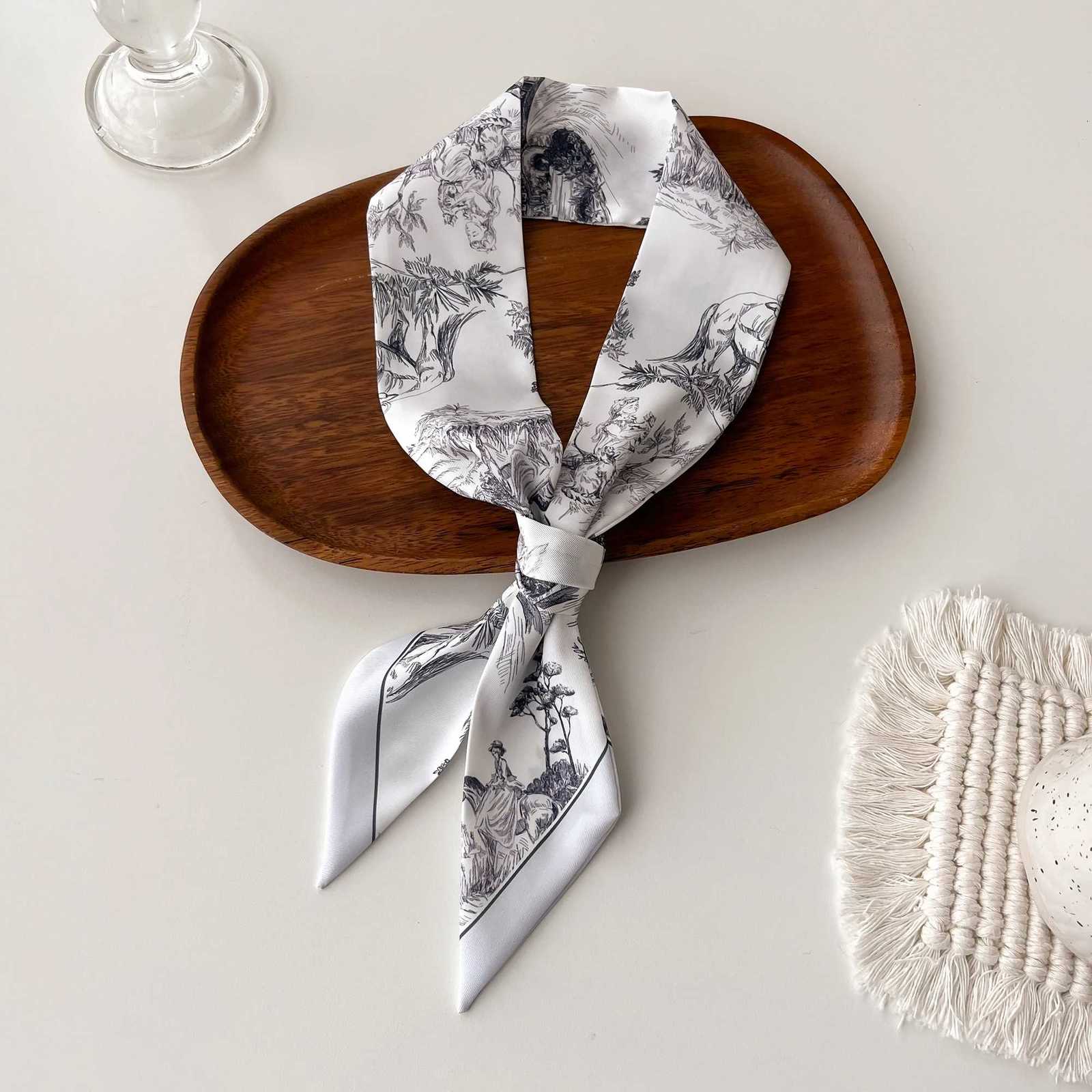 2024 New Long Neckerchief Skinny Hair Bands Wen Silk Scarfs Fashion bands Bag Scarves Print Hairband Neck Scarf For Ladies X260328