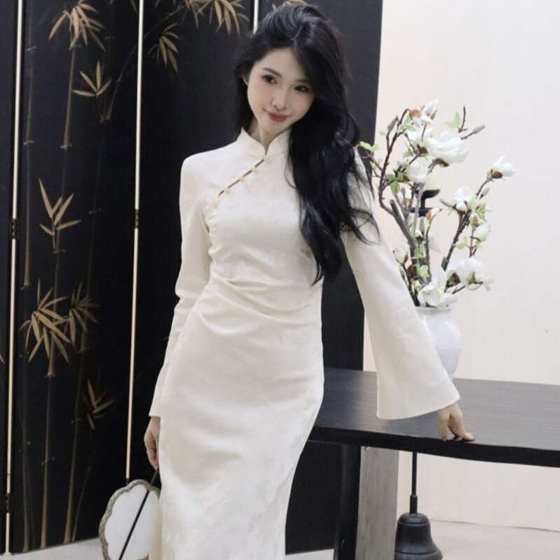 New Chinese Women's Clothing Spring Improved Cheongsam High-End Exquisite Elegant Socialite National Style Purple Button Dress Qipao Hanfu Silk