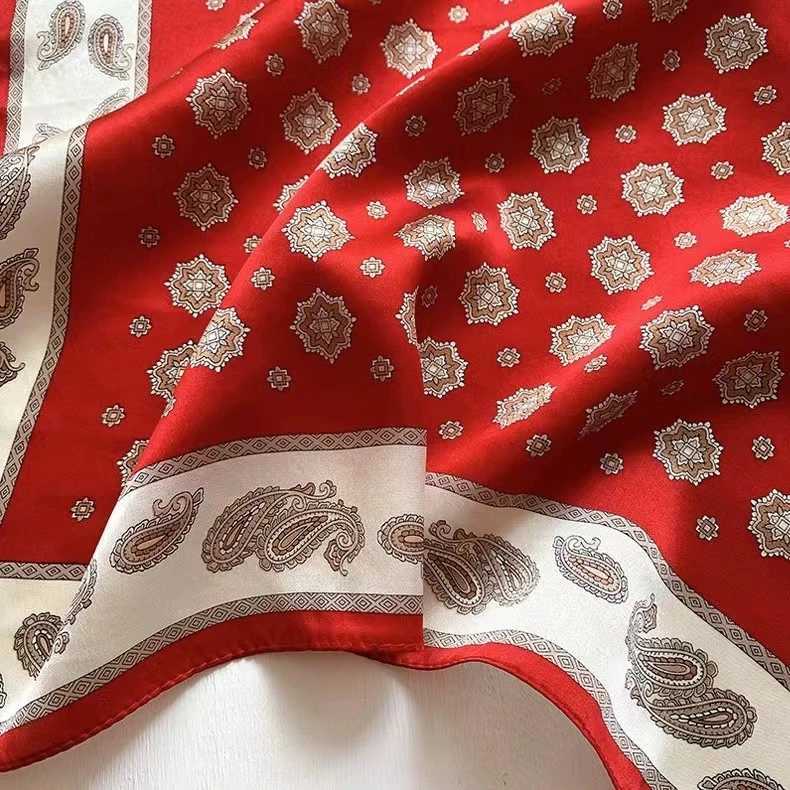 53CM Red Square 100 Silk Scarf For Holiday Small Head Neck Hijab Women Kerchief High Quality Silk Bandana Scarves Z260330