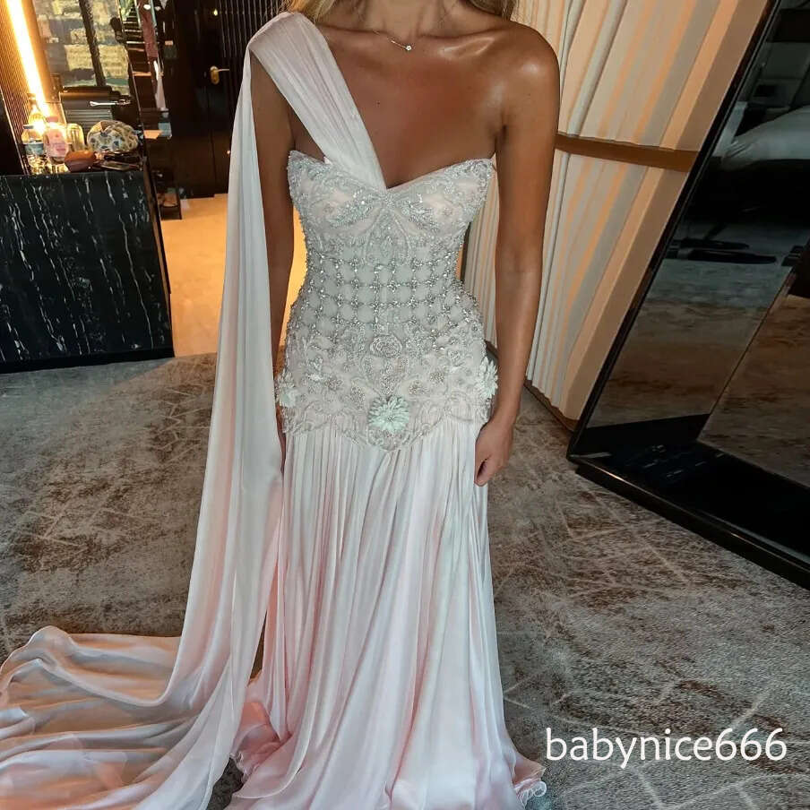 Sharon Said Elegant One Shoulder A Line Evening Dress with Cape 3D Flowers Crystal Beaded Formal Party Gowns Customized M30