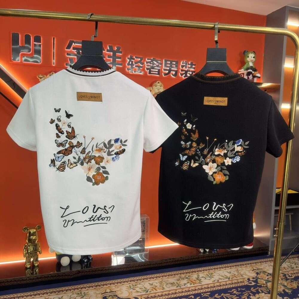 2025 Fall/Winter Men's Trendy Casual Versatile Top New Fashion Butterfly Embroidery Short Sleeve T-Shirt Asia Size