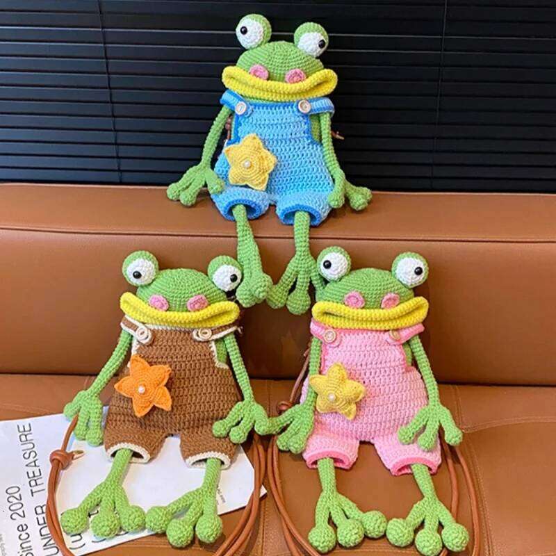 Finished Big Mouth Frog Mobile Phone Sausage Lips Wool Woven Bag Leather Shoulder Strap Ugly Cute Christmas Gift Clutch Bags
