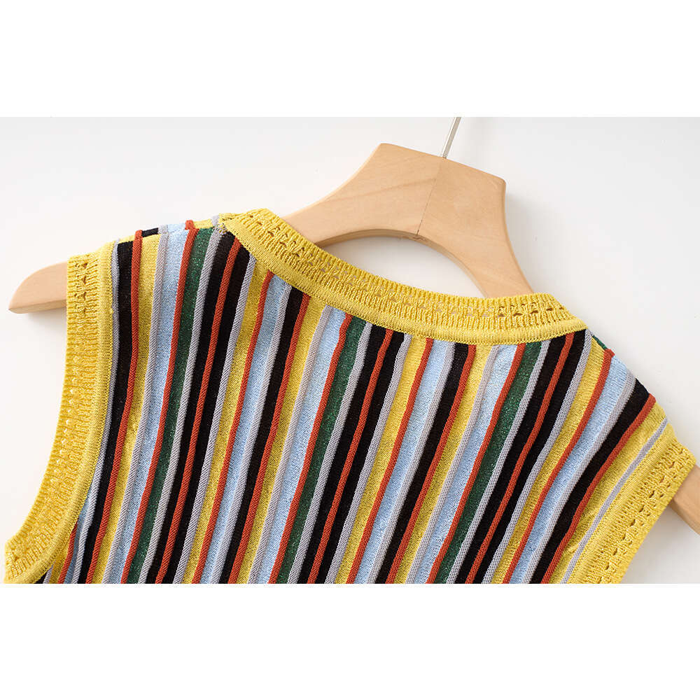 Designer q26 women's rainbow colored patchwork sleeveless slim fit Middle Eastern style knitted dress