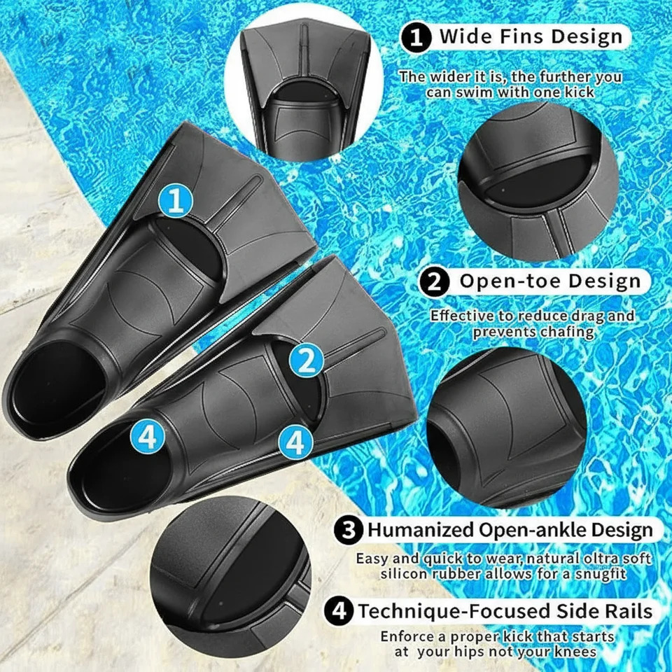 Silicone Fins Swim Training Snorkel Short Diving Flippers Frog Shoes Men Women Professional Breaststroke Freesnorkel Swimming 260312
