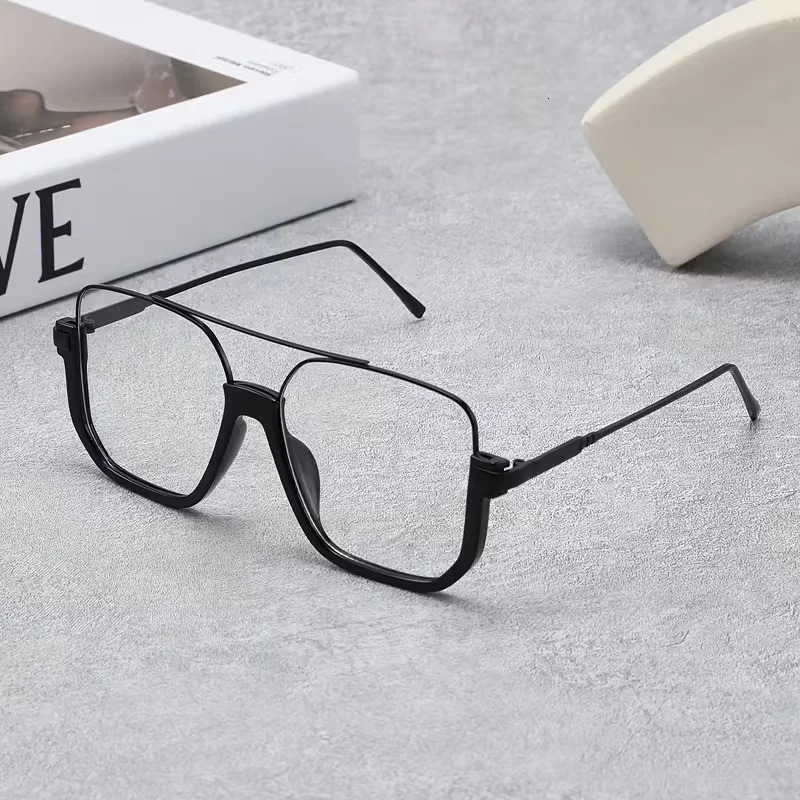 1PC Vintage Oversized Clear Glasses Fashion Square Shades For Women Men Trendy Half Metal Frame Eyewear Daily Life 260317