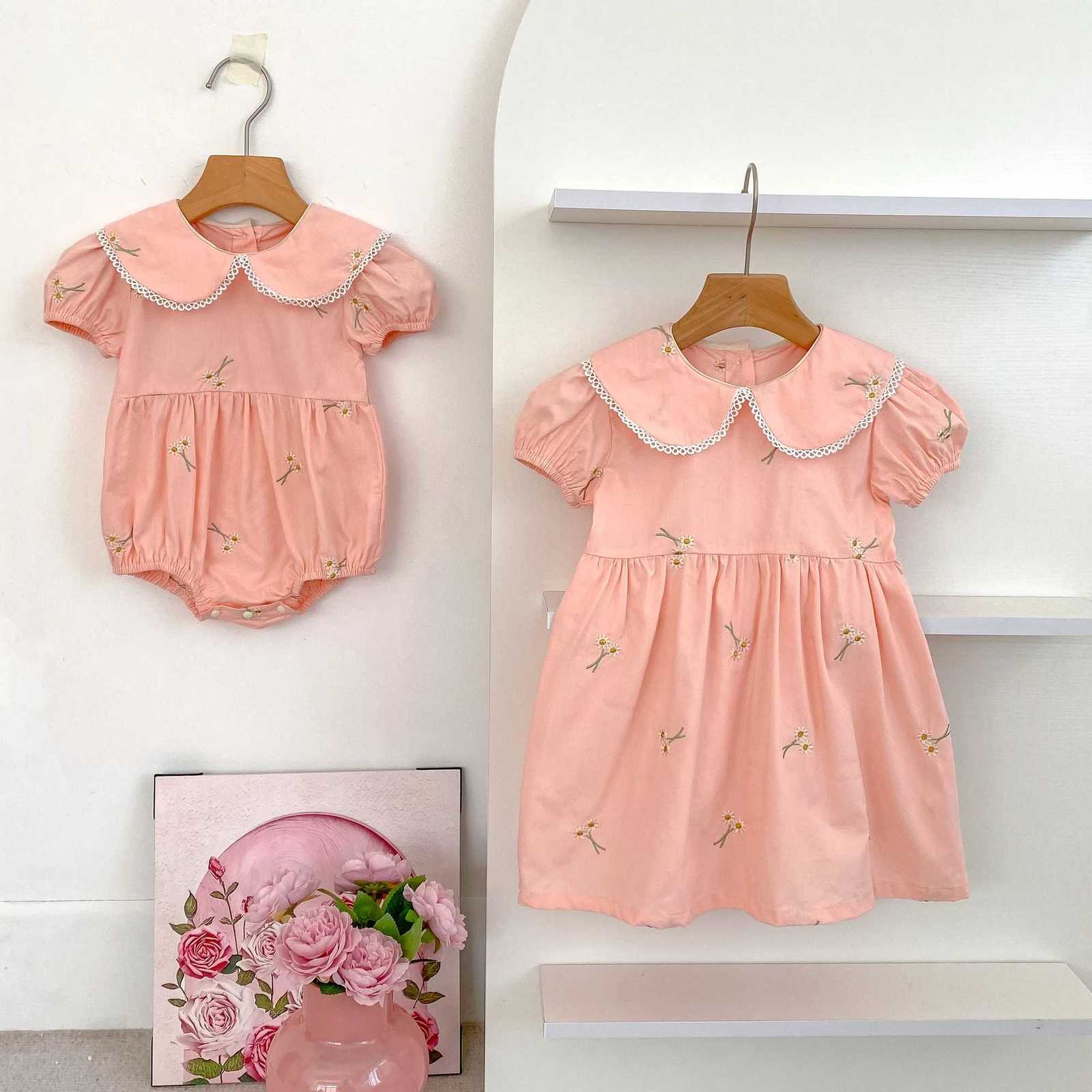 1-6Yrs Girls Fashion Embroidered Flower Dress Summer New Little Girls Toddler Princess Dresses Kids Flying Sleeves Party ClothesT260330