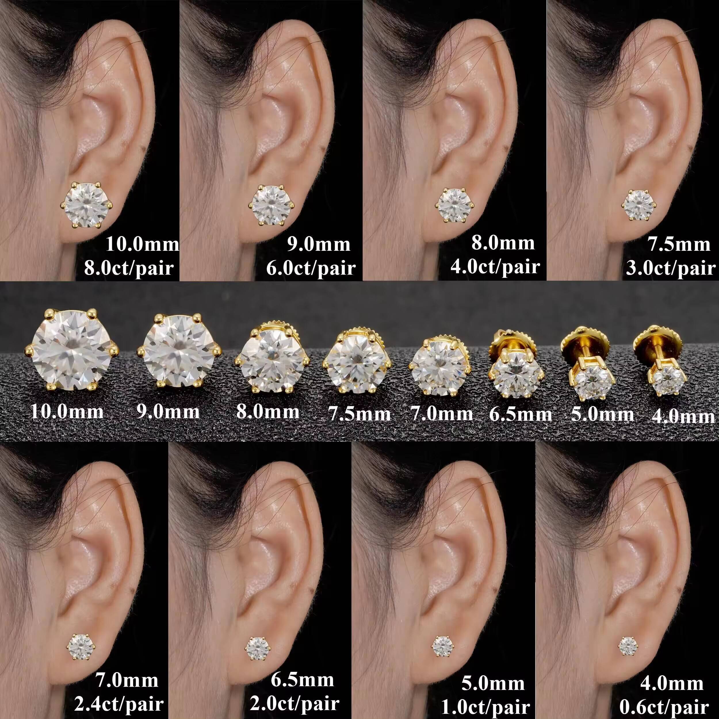 Pass Diamond Tester 925 Sterling Silver Classic 6 Prongs Round Moissanite Stud Earrings Screw Back Fine Women Earrings