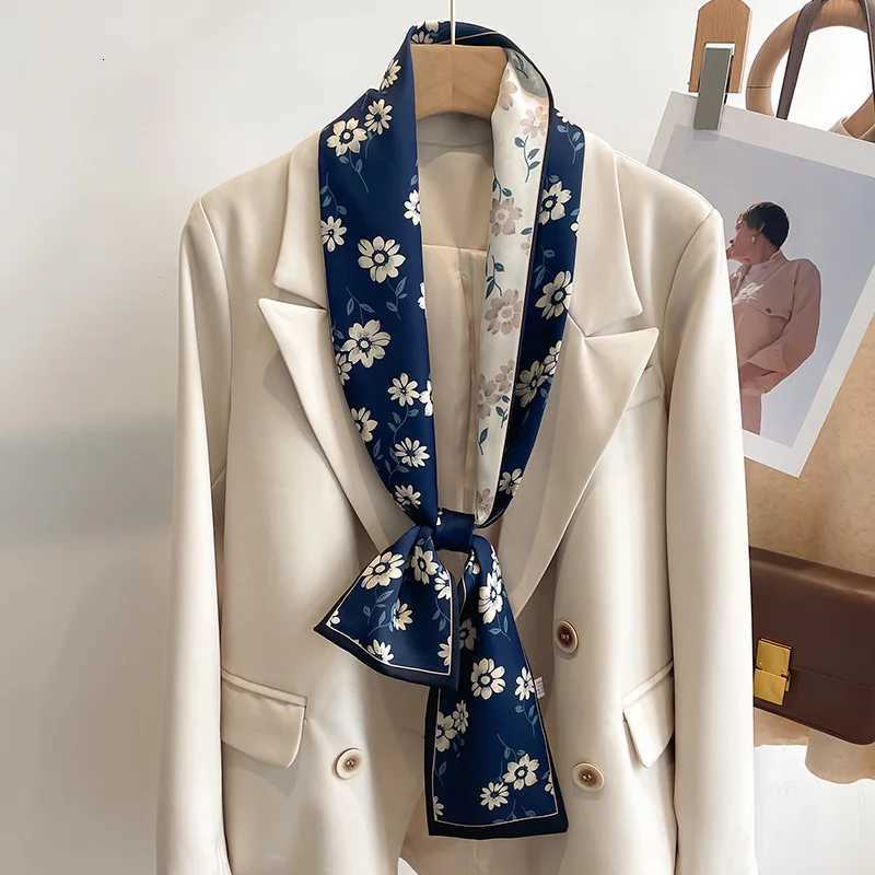 Fashion New Small Silk Scarf Women Tie Bag Headband Flower Printing Hairband Korean Style Neckerchief Ribbon Luxury Brand Z260330
