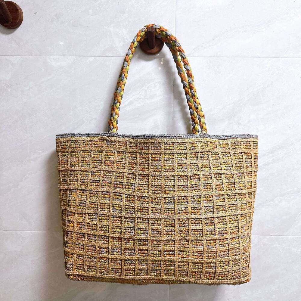 Totebag Shoulder ROSE NOIRE High Quality Hand Woven Raffia For Women Large Capacity Colorful Tote Handbag Shoulder Bag Vacation Beach