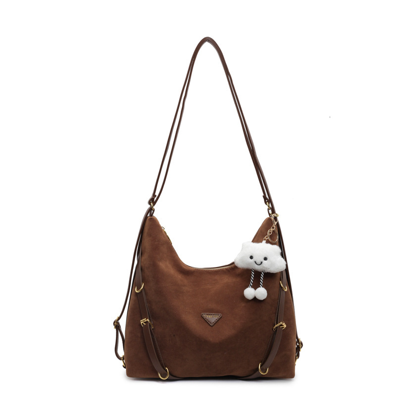 Casual retro large-capacity women's new college style double shoulder backpack versatile suede tote bag