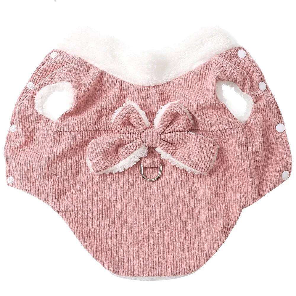 Pet Dog Coat Vest For Small Medium Dogs Cat Winter Warm Puppy Clothing With D-ring Cute Bow Kitten Costume Yorkshire Pug Outfits