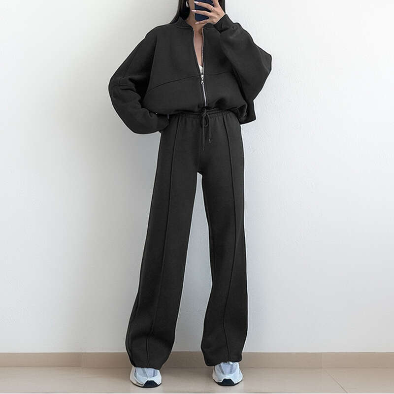 2026 Spring New Collection: Cross-Border European and American Foreign Trade Women's Clothing, Sporty Casual Solid Color Zip-Up Sweatshirt Fashio